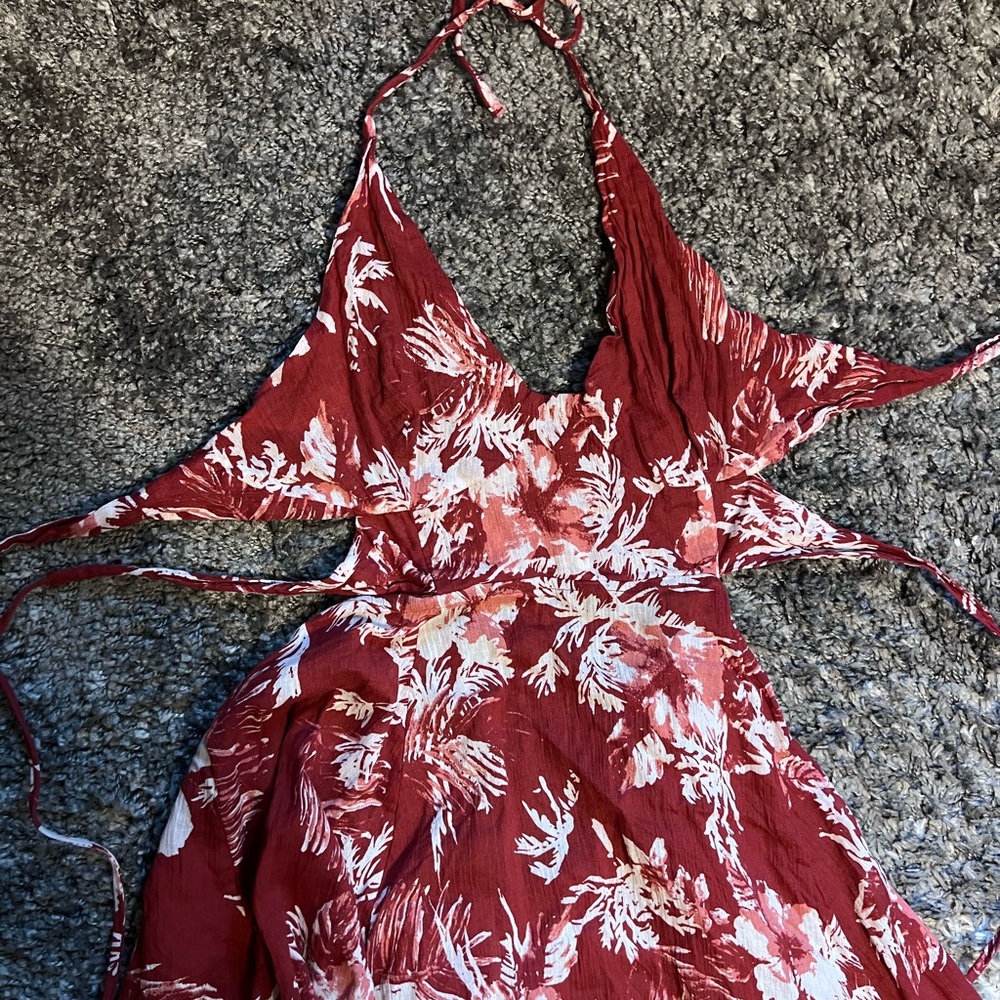 free people halter dress with open tie back and multiple leg openings